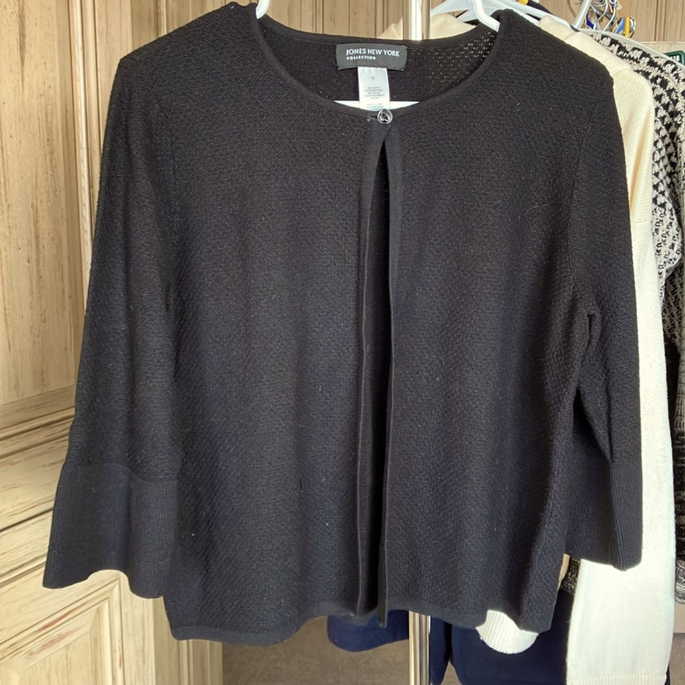 Jones ny collection M black cardigan, three quarter sleeves